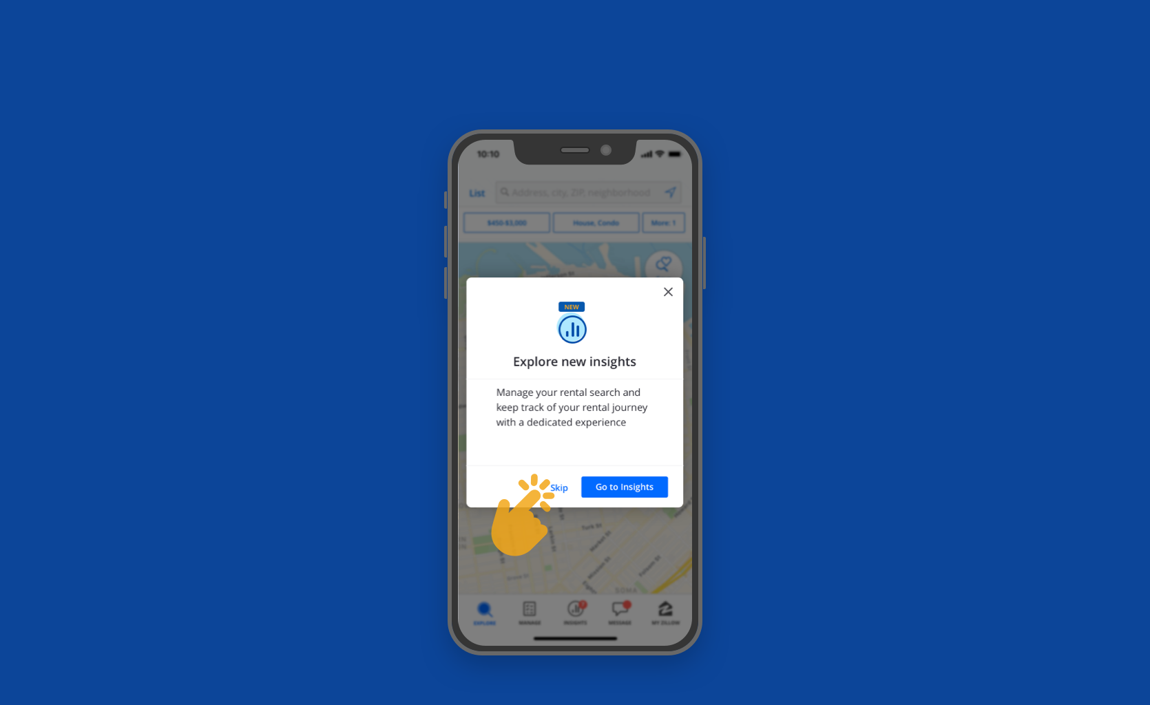 ⨳ She is able to track when she reached out to the property, and the next best steps she could take with the property. She isn't ready to apply yet, so she decides to look at what other insights Zillow has for her.