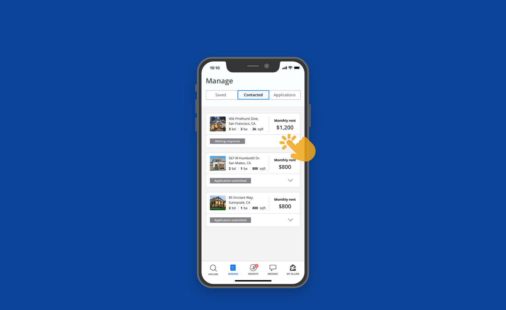 ⨳ She's greeted with a new experience on Zillow that allows her to explore new insights to keep track and have a dedicated rental experience, she closes it out as she's unsure of what that means.